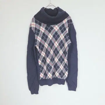 NEWYORKER 울 터틀넥 니트 M 체크 무늬 네이비