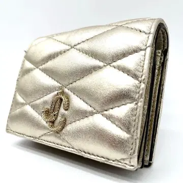 [ 새상품 미사용품 ] Jimmy CHOO 퀼팅 접이식 지갑 골드