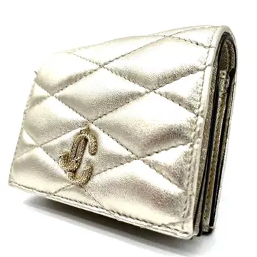 [ 새상품 미사용품 ] Jimmy CHOO 퀼팅 접이식 지갑 골드