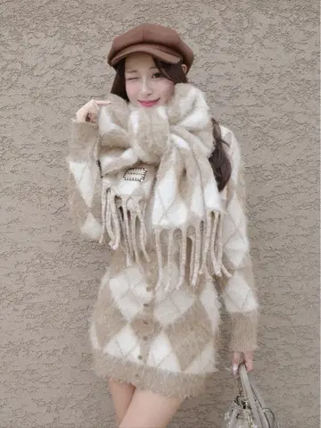 Darich 아가일 니트 앙상블 머플러만