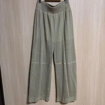 시스루 니트 올리브 그린 와이드 팬츠 CYAN TOKYO