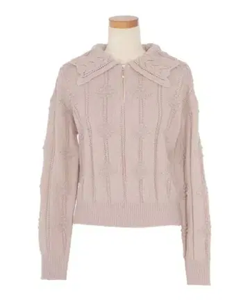 플라워 무늬 스캘럽 하프 지퍼 니트 le reve vaniller