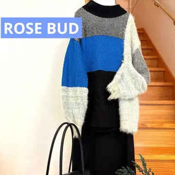 [ ROSE BUD ] 블로킹 니트 블루 퍼 FREE