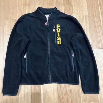 [ EVISU ] 에비수 플리스 자켓 자수 로고 빅 카모메 블랙