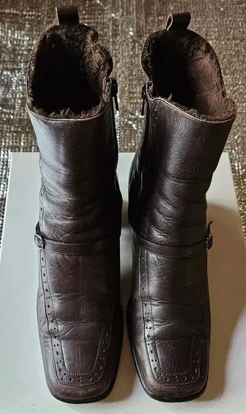 다크 브라운 가죽 부츠, 스토퍼 & 지퍼 포함, 일본제.