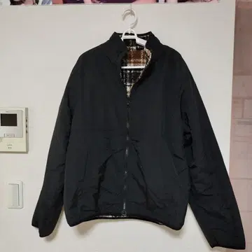 플리스 체크 무늬 다운 자켓