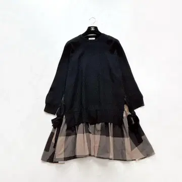 [ OBLI ] 인기 즉시 완판 니트 도킹 원피스 브라운 체크 0