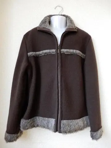 파시오네 안쪽 퍼 니트 블루종 M / 다크 브라운 (클리닝 완료)