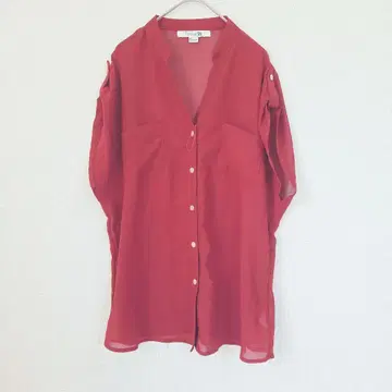 Forever21 쉬폰 셔츠 프론트 오픈 긴팔 빨간색 S 포켓 부착 겉옷