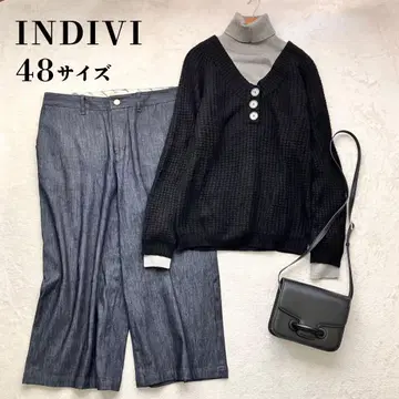 INDIVI 빅 사이즈 48 블랙 니트 상의 4XL 5L 루즈핏