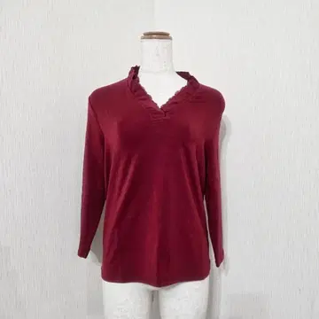 극미품 SUMURILA [ M ] V넥 벨로아 상의 레이스 칼라 보르도