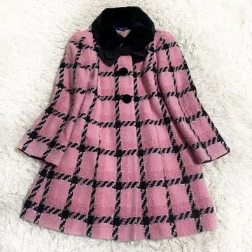 현행 택 엠즈 그레이시 벨로아 버튼 체크 무늬 트위드 코트