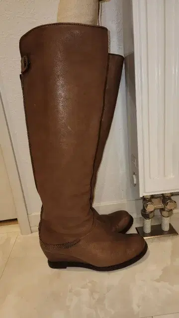 새상품급 라보키고시 웍스 천연 가죽 슬림 레그 웨지 힐 롱 부츠 24