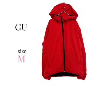 GU [M] 윈드프루프 쉘 후드티 메쉬 소재 아웃도어 레드 무지