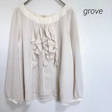그로브 긴팔 블라우스 시어 블라우스 프릴 디자인 비침 경량 오피스