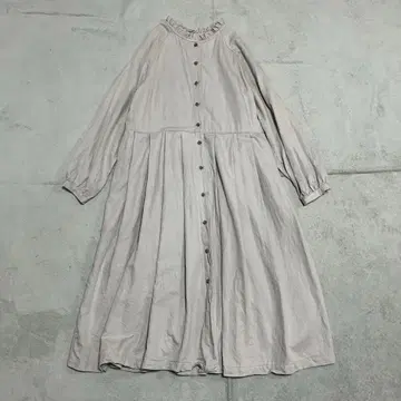 야라 프릴 옷깃 버튼 롱 원피스 그레이