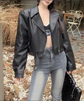 숏 기장 가죽 자켓
