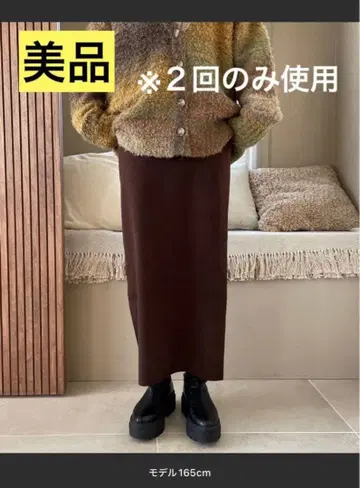 로리즈팜 LOWRYS FARM 소우바리 니트 타이트 스커트 브라운