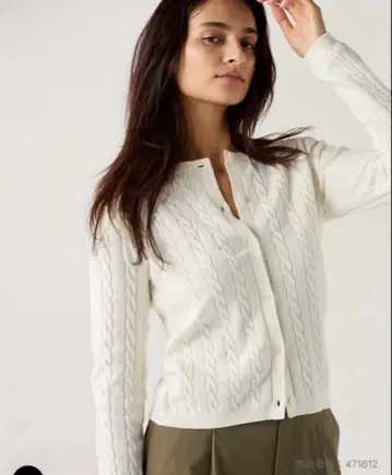 [미사용 새상품] UNIQLO 케이블 크루넥 가디건 M 아이보리