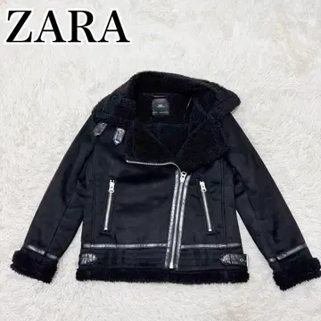 새상품급 ZARA 페이크 무스탕 라이더 자켓 더블 보아 블랙 XS