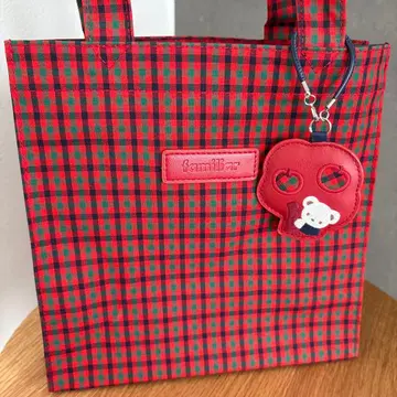 미사용 familiar 토트백 소 빨간색 체크