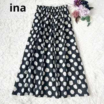 ina 이나 도트 롱 스커트 코튼 린넨 플레어 일본제