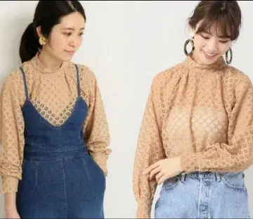 IENA 이에나 플라워 레이스 스탠드 턱 슬리브 블라우스