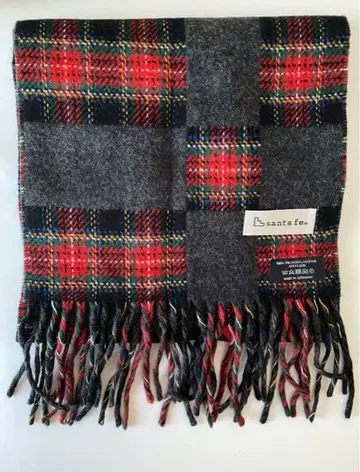 산타페 체크 무늬 머플러 빨간색 그레이