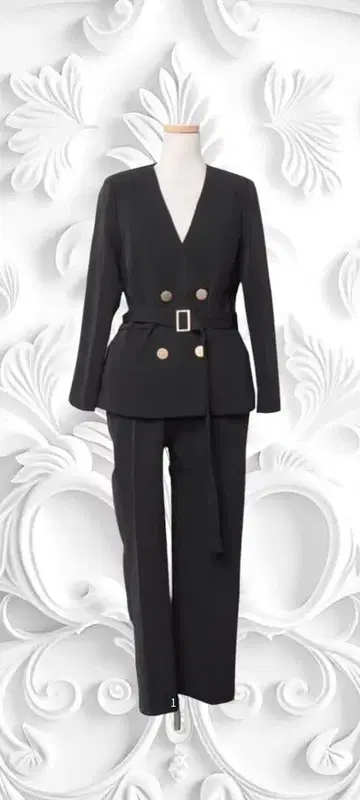 Ritzy 새상품급 블랙/BLACK 옷깃 없는 정장 세트 (벨트 포함)