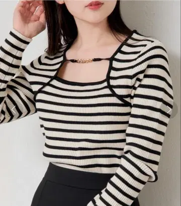 프론트 체인 디자인 볼레로 리브 니트