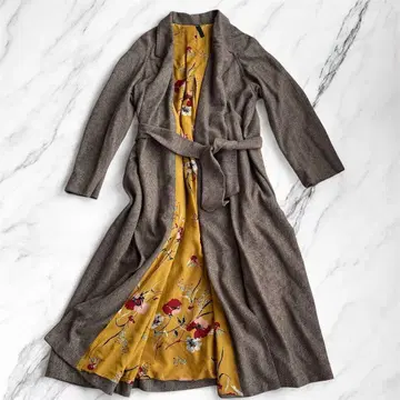 사라 마이 Sarah Maj 맥시 길이 롱 코트 코쿤 소매 헤링본