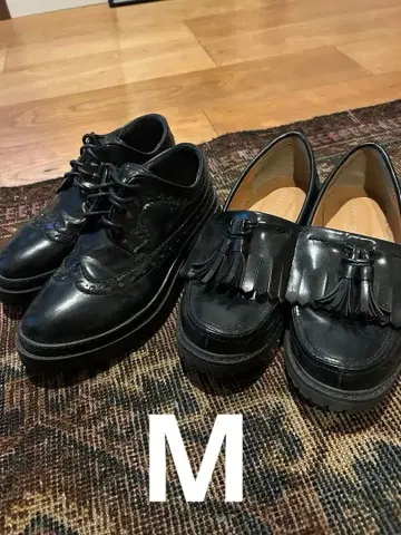 2켤레 세트 트랙 밑창 태슬 로퍼 통굽 로퍼 블랙