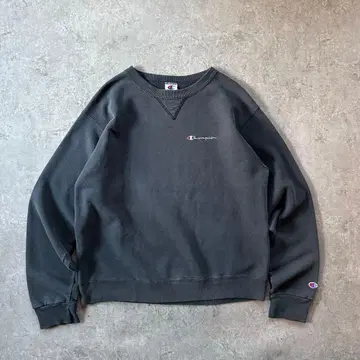 90s 챔피온 앞V 맨투맨 USA제 흑먹색 페이드 블랙 L