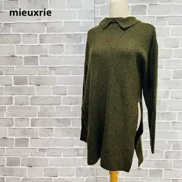 뮤리에 카라 부착 롱 니트 원피스 튜닉 카키 가을/겨울 a882