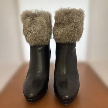 가죽 퍼 하이힐 부티