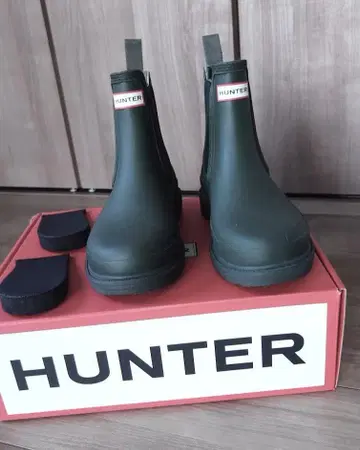 [ 미사용 새상품 ] HUNTER 사이드 고어 레인부츠 다크 올리브 38