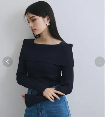 ViS [ UV케어 ] 오프숄더풍 리브 니트 풀오버 스웨터 네이비