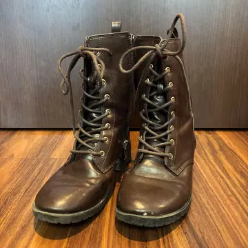 브라운 가죽 레이스업 부츠 22cm