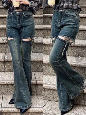 RESEXXY 컷 아웃 리본 데님 팬츠/블루/S 사이즈