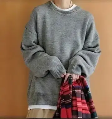 FASHIRU 그레이 오버 사이즈 스웨터 프리 사이즈