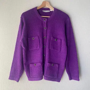 CHAUS 빈티지 구제 의류 보라색 니트 가디건
