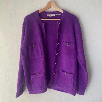 CHAUS 빈티지 구제 의류 보라색 퍼플 니트 가디건