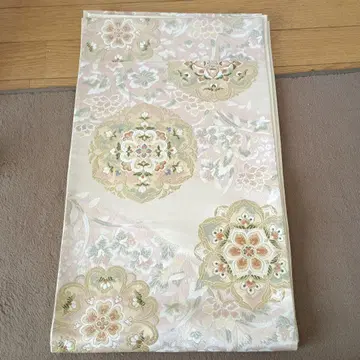 꽃무늬 자수 후쿠로 오비 크림색