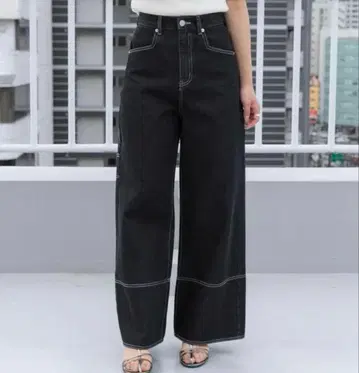 SENSE OF PLACE 스티치 페인터 배기 데님 S 와이드 데님