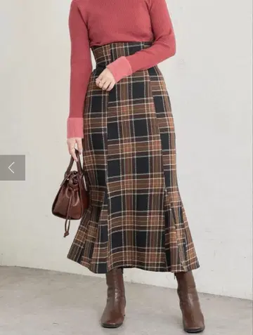 natural couture 체크 하이웨스트 머메이드 스커트 M 브라운
