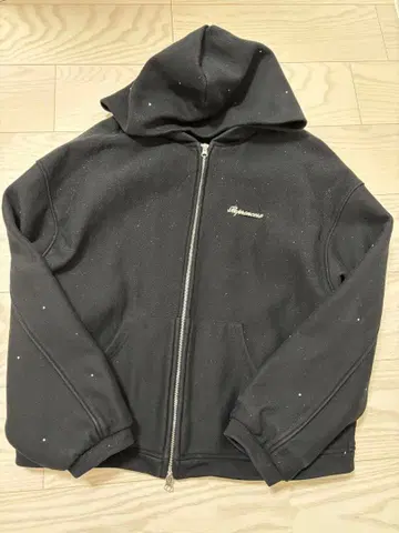 andwang 블랙 라메 믹스 풀 집업 후드티