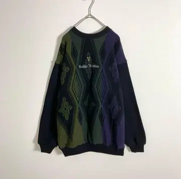 맨투맨 트레이닝복 니트 아가일 자수 블랙 블랙 구제 의류