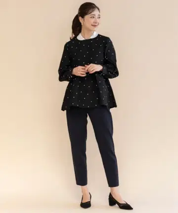 도트 무늬 페플럼 셔츠 (블랙)