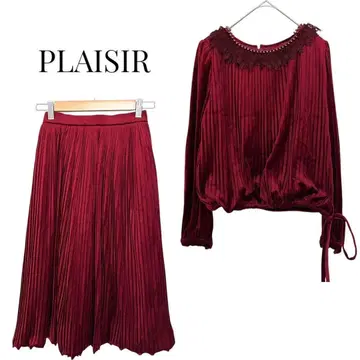 PLAISIR 플리츠 스커트 셋업 파티 크림슨 경사 귀여운