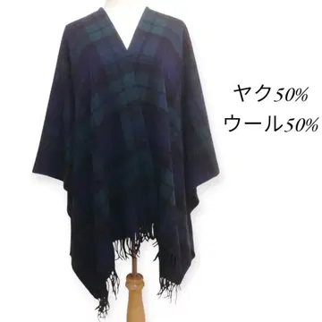 무인양품 야크 울 체크 무늬 대형 스톨 변형 블랙 그린 네이비